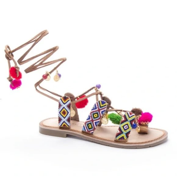 Chinese Laundry Leg-Tie Pom Pom Sandals - New - Picture 3 of 8